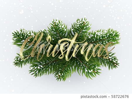 Golden Christmas text on the fur-tree branches Golden Christmas text on the fur-tree branches 58722676
