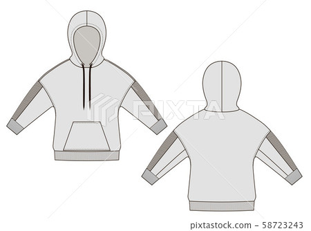 Hoody fashion technical drawings. Flat Templates on white background. Hoody fashion technical drawings. Flat Templates on white background. 58723243