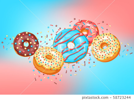 Card with glaze donuts and sprinkles. Card with glaze donuts and sprinkles. 58723244
