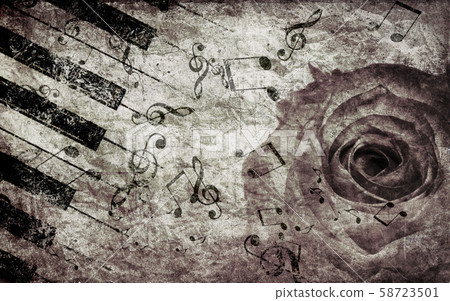 Vintage background with rose and notes Vintage background with rose and notes 58723501