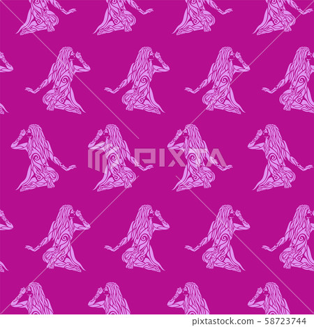 Pink seamless pattern with sitting girl silhouette Pink seamless pattern with sitting girl silhouette 58723744