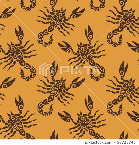 Flat orange pattern with brown stylized scorpions 58723745