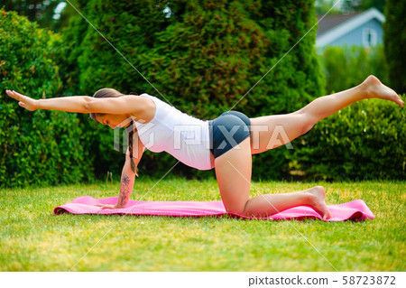 Pregnant Woman Doing Bird Dog Pose On Fitness Mat Pregnant Woman Doing Bird Dog Pose On Fitness Mat 58723872
