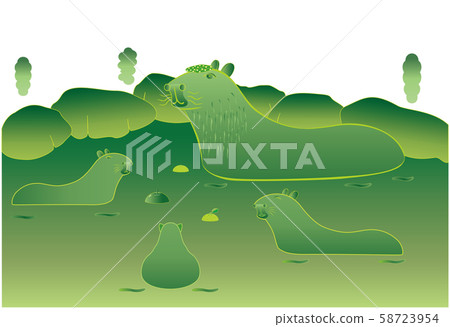 Rats and hot springs 7 (Capybara night open-air bath) 58723954