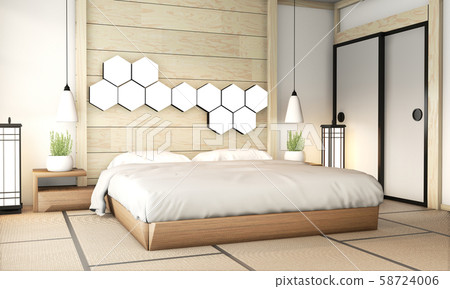 Bedroom zen interior design with tatami mat floor 58724006