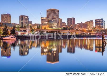 Tacoma, Washington, USA downtown skyline at dusk 58724354