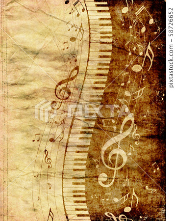 Piano Keyboard with Music Notes Grunge 58726652
