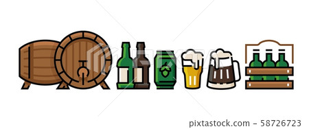 Beer icons. Bottle pub mug with beer foam, can and bar glass, vintage minimal beer design template Beer icons. Bottle pub mug with beer foam, can and bar glass, vintage minimal beer design template 58726723