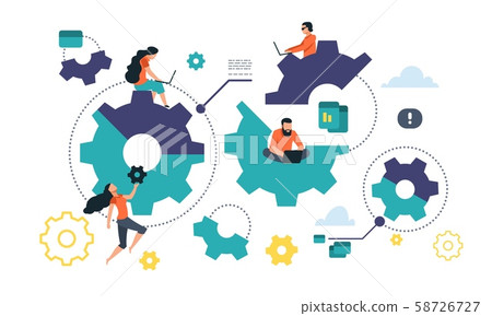 Cogwheel cooperation concept. Flat gear business mechanism, people management and organization 58726727