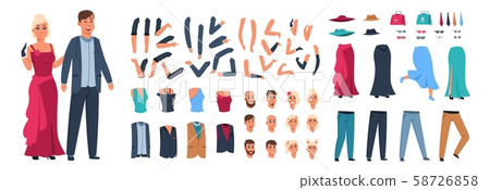 Character constructor. Happy man and woman animation kit with casual clothes with different body 58726858