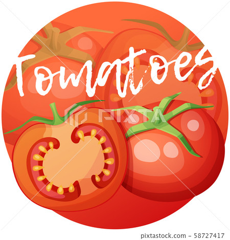 Whole and half of tomato vegetable. Cartoon vector icon Whole and half of tomato vegetable. Cartoon vector icon 58727417