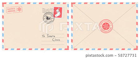 Dear santa claus mail envelope. Christmas surprise letter, child postcard with north pole postmark Dear santa claus mail envelope. Christmas surprise letter, child postcard with north pole postmark 58727731