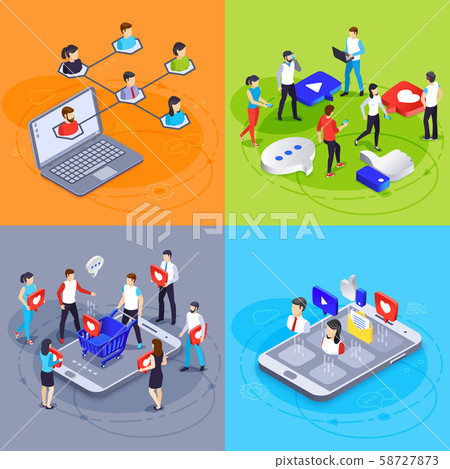 Social media isometric concept. Digital marketing and online advertising agency. Ads hashtag, likes Social media isometric concept. Digital marketing and online advertising agency. Ads hashtag, likes 58727873