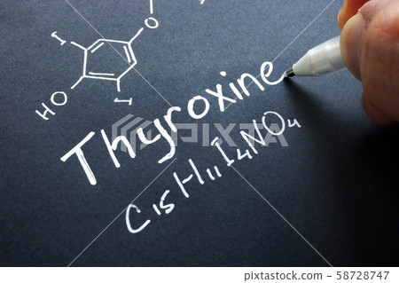 Thyroxine hormone sign on a black paper. Thyroxine hormone sign on a black paper. 58728747