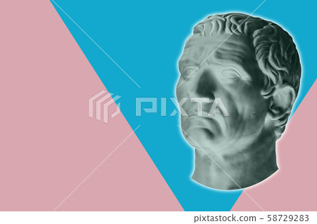 Contemporary art concept collage with antique statue head in a surreal style. Modern unusual art. 58729283