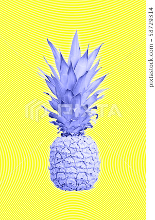 Contemporary art collage with pineapple. Exotic tropical fruit. Pop art. Perfect for invitations 58729314