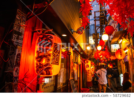 Japan's Tokyo cityscape Shinjuku "Memory Yokocho" with a retro Showa era 58729682