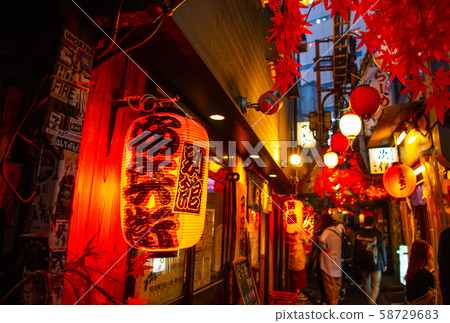 Japan's Tokyo cityscape Shinjuku "Memory Yokocho" with a retro Showa era 58729683