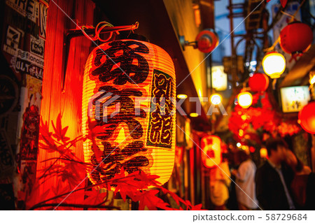 Japan's Tokyo cityscape Shinjuku "Memory Yokocho" with a retro Showa era 58729684