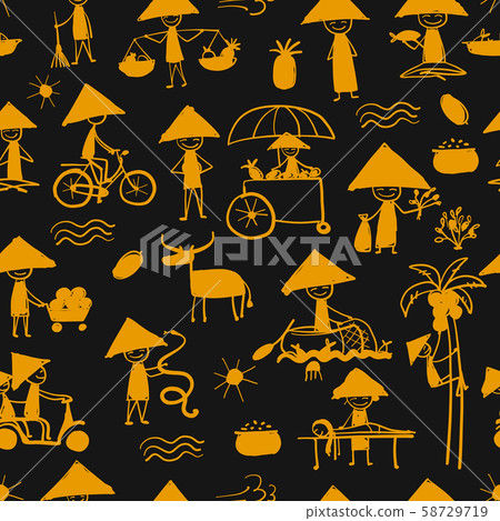 Asian lifestyle people, seamless pattern for your design 58729719