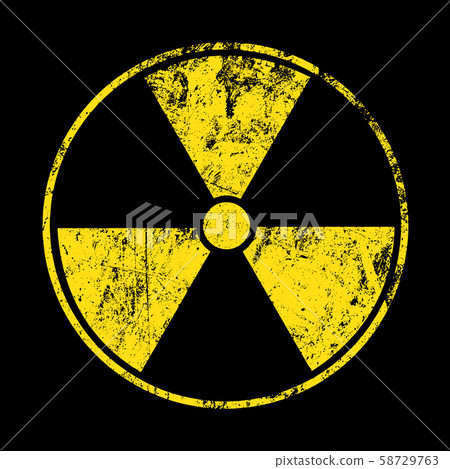 Yellow radioactive sign over black background Yellow radioactive sign over black background 58729763