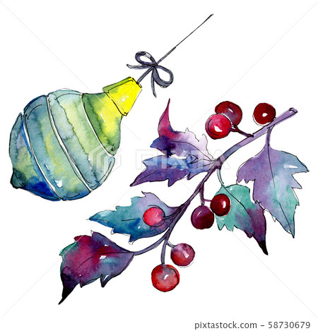 Christmas winter holiday symbol isolated. Watercolor background set. Isolated christmas illustration 58730679