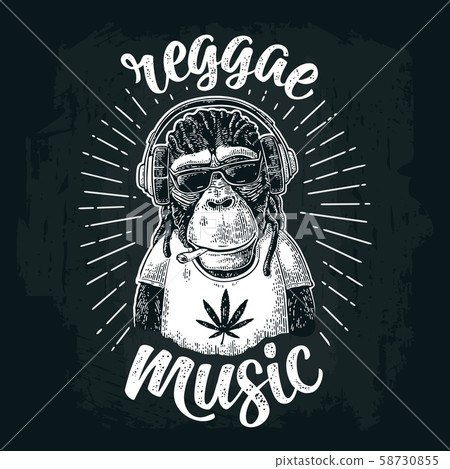 Monkey hipster with dreadlocks in headphones, 58730855