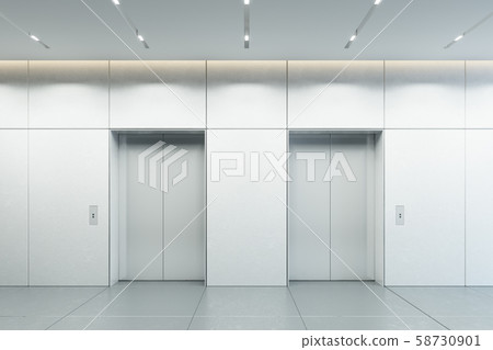 modern elevator with closed doors in office lobby, 58730901