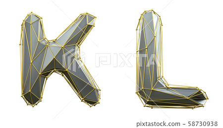 Letter set K, L made of realistic 3d render silver color. Collection of gold low polly style Letter set K, L made of realistic 3d render silver color. Collection of gold low polly style 58730938