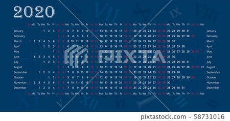 Wall calendar of 2020 year on deep blue background Wall calendar of 2020 year on deep blue background 58731016