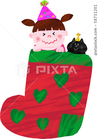 Girl and black cat waiting in socks 58731201