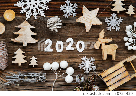 Rustic Wooden Christmas Decoration, 2020, Tree, Rustic Wooden Christmas Decoration, 2020, Tree, 58731439