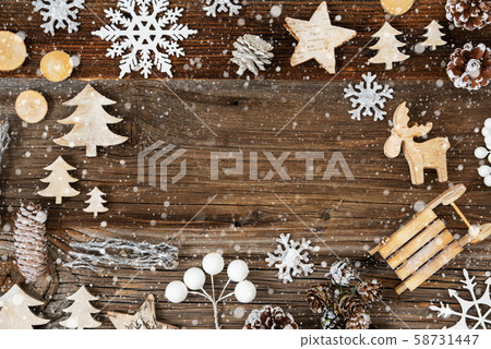 Wooden Background. Frame Of Christmas Decoration 58731447