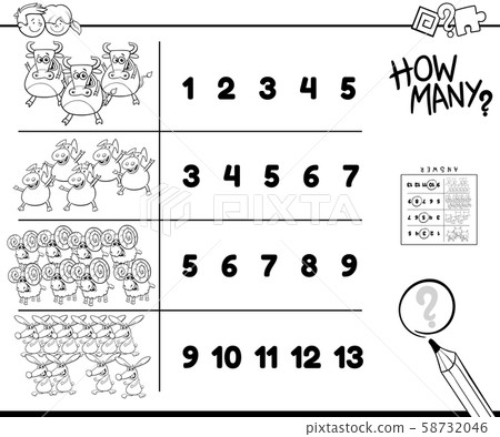 counting task with farm animals cartoon color book 58732046