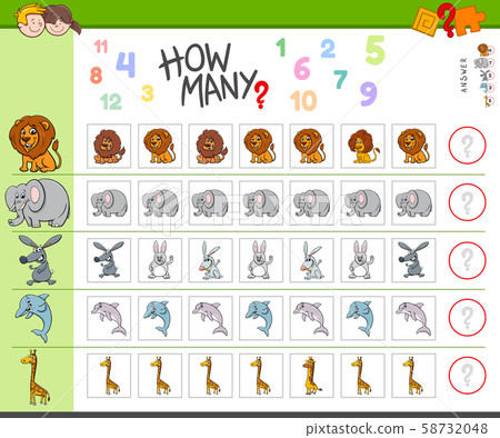 counting game with cartoon animal characters 58732048
