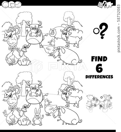 differences color book with farm animal characters 58732083