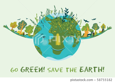 Go green, save the Earth. Vector cute ecological - Stock Illustration ...
