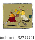 Halloween holiday. cute pumpkin character. chasing a sweetheart pumpkin color 58733341