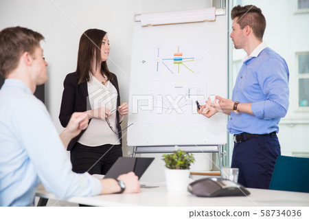 Executive Explaining Chart To Coworkers In Office 58734036