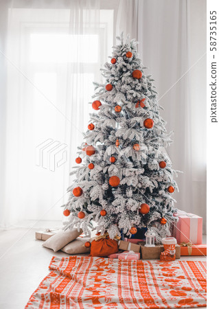 new year Christmas tree winter holiday gifts interior decor postcard new year Christmas tree winter holiday gifts interior decor postcard 58735165