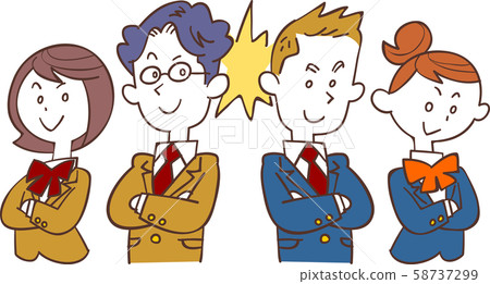 Male and female students looking at each other with folded arms 58737299