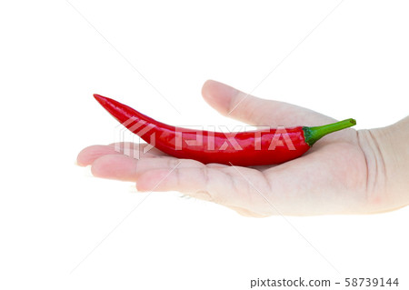 Close up red hot chili spur pepper at white background 58739144