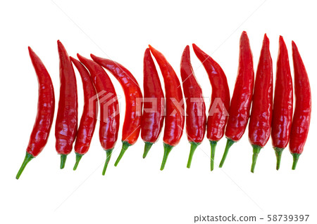 Close up red hot chili spur pepper at white background Close up red hot chili spur pepper at white background 58739397