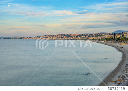 Nice landscape, Southern France resort, Southern France and the sea, beach and cityscape, Pronade Saint-Decre, France Nice landscape, Southern France resort, Southern France and the sea, beach and cityscape, Pronade Saint-Decre, France 58739439