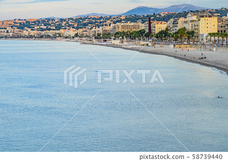 Nice landscape, Southern France resort, Southern France and the sea, beach and cityscape, Pronade Saint-Decre, France Nice landscape, Southern France resort, Southern France and the sea, beach and cityscape, Pronade Saint-Decre, France 58739440