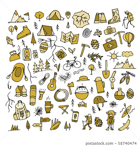 Mountain tourism set, sketch for your design Mountain tourism set, sketch for your design 58740474