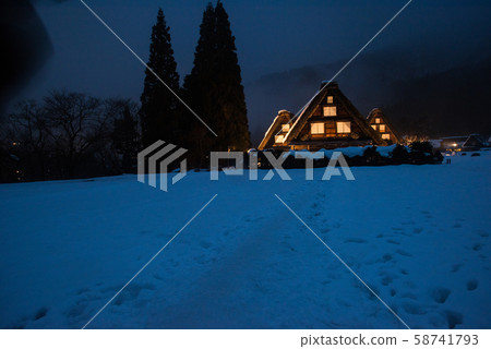 Shirakawago lighting up in winter 58741793