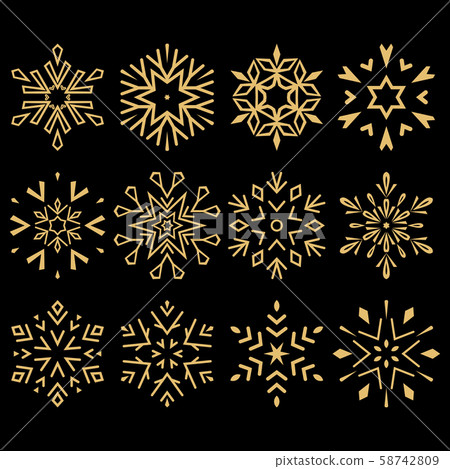 Snowflakes icon collection. Graphic modern gold Snowflakes icon collection. Graphic modern gold 58742809