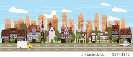 Urban Cityscape Old Town Historical Buildings... - Stock Illustration ...