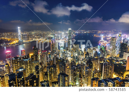 Hong Kong city skyline view from the Victoria peak. 58743585